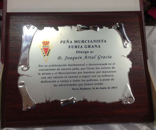 Placa homenaje por subilimación